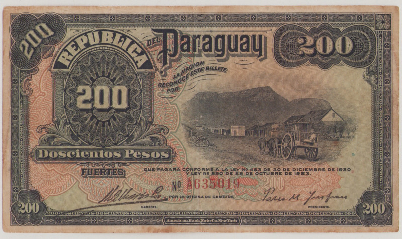 Paraguay 200 Pesos, 30.12.1920 & 25.10.1923, A635019, P153a, VF

Estimate: 80-...