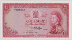Rhodesia 1 Pound, 3.9.1964, G/1 878750, P25a, BNB B102a, VF

Estimate: 120-200