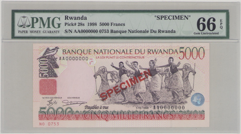 Rwanda 5000 Francs, 1.12.1998, SPECIMEN No.0753, AA0000000, P28s, BNB B127as, UN...
