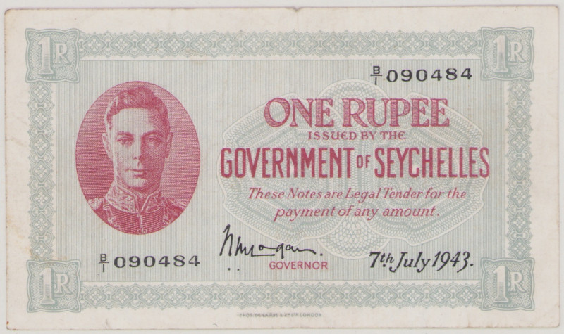 Seychelles 1 Rupee, 7.7.1943, B/1 090484, P7a, BNB B114a, VF

Estimate: 500-80...