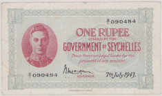 Seychelles 1 Rupee, 7.7.1943, B/1 090484, P7a, BNB B114a, VF

Estimate: 500-800