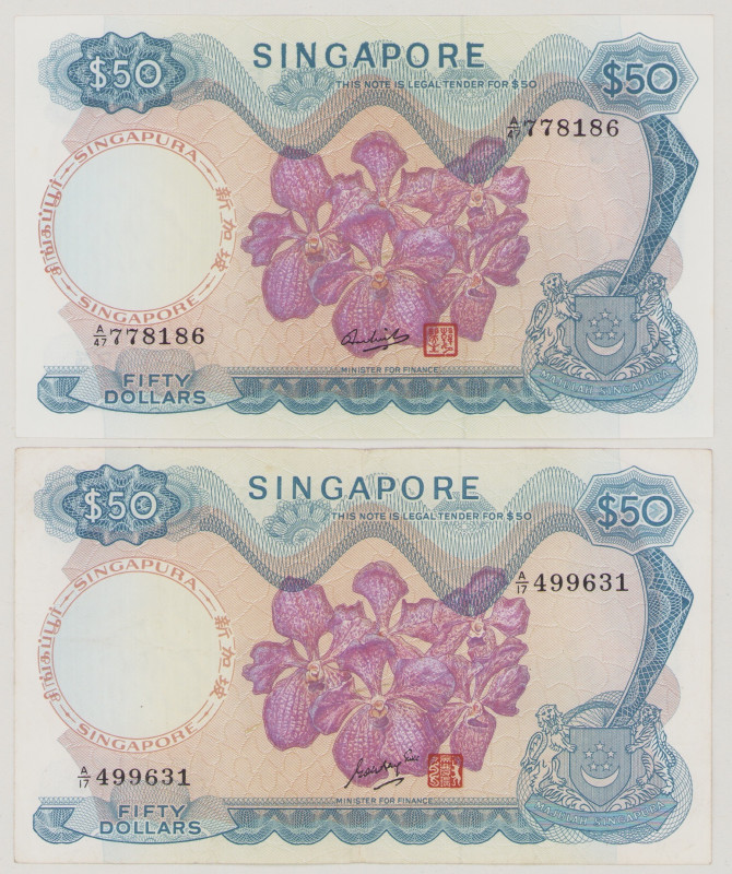 Singapore 50 Dollars, ND, A/17 499631, P5b, BNB B105b, VF;
50 Dollars, ND, A/47...