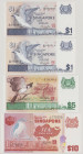 Singapore 1 Dollar, ND, E/70 030491, P9, BNB B110a, UNC;
1 Dollar, ND, G/88 454314,P9, BNB B110a, UNC;
5 Dollars, ND, A/79 283816, P10, BNB B11a, UN...