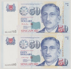 Singapore 50 Dollars, ND, 0AL 642703, P41a, BNB B135a, UNC
50 Dollars, ND, 1KC 584680, P41b, BNB B135b, UNC
(2pcs)

Estimate: 250-300