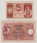 Slovenia 5 Lir, 28.11.1944, Ser.A 015387, PR4, BNB B104a, UNC;
50 Lir, 14.9.1944, Ser.B 038233, PR6, BNB B106a, VF
(2pcs)

Estimate: 200-250