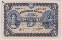 Switzerland 5 Franken, 10.8.1914, No.1165070, P14, BNB B101a, F

Estimate: 1000-2000