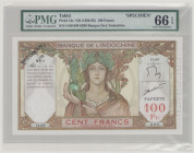 Tahiti 100 Francs, ND, o/p and perf.SPECIMEN No.0290, O.00 000, P14s, BNB B310es, UNC, PMG EPQ

Estimate: 600-800