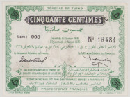 Tunisia 50 Centimes, 16.2.1918, Ser.008 No.19484, P23c, BNB B402a, EF/AU

Estimate: 120-200