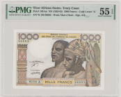 West African States, Ivory Coast, 1000 Francs, ND (1978), Sign.Amoussou-Fadiga, W.190 A 66605, P103Am, BNB B108Am, AU, PMG 55 EPQ

Estimate: 100-150