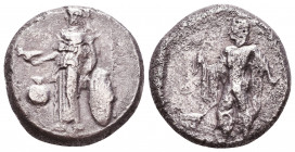 PAMPHILIA, Side. 400-350 BC. AR Stater. Athena standing with Nike, spear and shield / Apollo standing sacrificing at altar. SNG.BN.645v. 
Reference:...
