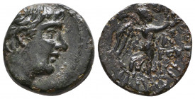 CILICIA, Pompeiopolis. Circa 66 BC and later. Æ. Bare head of Pompeius Magnus right; H to left / Nike alighting right; to right, AΘ above monogram . S...