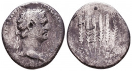 Trajan (AD 98-117). AR cistophorus (9.89 gm). Good Fine. Uncertain Asia Minor mint, AD 98-99. Laureate head of Trajan right / Bundle of six grain ears...