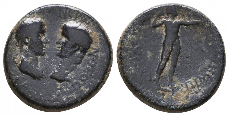 PHRYGIA. Synaos. Nero with Agrippina II (55). Ae.
Obv: AΓΡΙΠΠΕΙΝΑ ΘΕΑ ΝΕΡΩΝ ΘΕΟ...