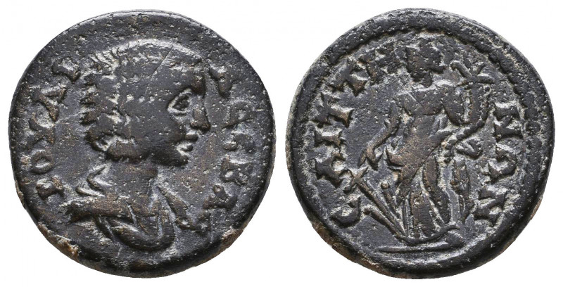 Julia Domna (193-217). Lydia, Saitta. Æ. IOV?I A CEBAC, Draped bust r. R/ CAITTH...