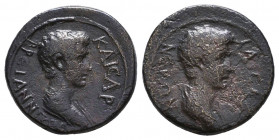 MYSIA, Pergamum. Nero, as Caesar, and Britannicus. Circa 50-54 AD. Æ. Bare head and draped bust of Nero right / Bare head and draped bust of Britannic...