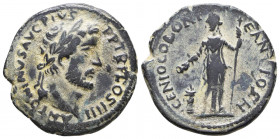 PISIDIA, Antiochia. Antoninus Pius. AD 138-161. Æ. Laureate head right / Genius standing left, emptying cornucopia and holding scepter; lighted altar ...