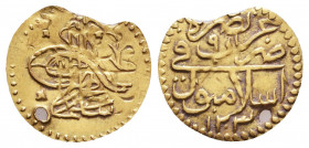 Ottoman Gold Coin,
Reference:
Condition: Very Fine

Weight: 0,5 gr
Diameter: 14,1 mm