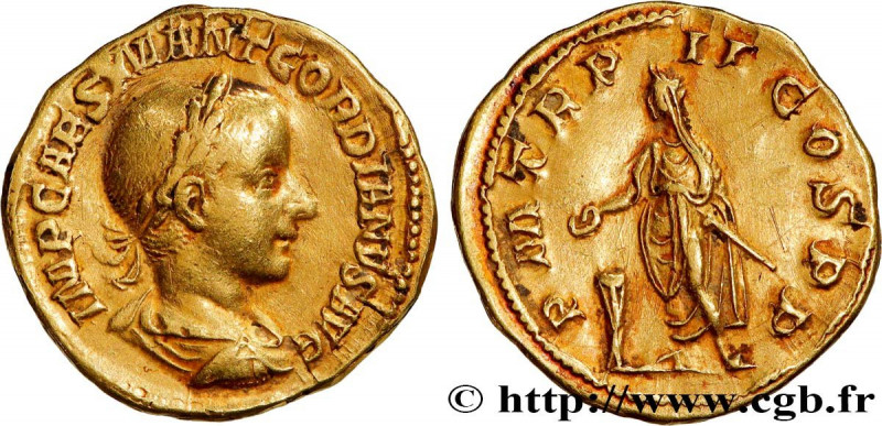 GORDIAN III
Type : Aureus 
Date : mi 239 
Mint name / Town : Rome 
Metal : gold ...