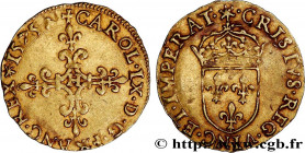 HENRY III. COINAGE IN THE NAME OF CHARLES IX
Type : Écu d'or au soleil, 2e type 
Date : 1575 
Mint name / Town : La Rochelle 
Quantity minted : 170 
M...