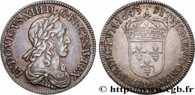 LOUIS XIII
Type : Quart d'écu d'argent, 3e type, 2e poinçon de Warin 
Date : 1643 
Mint name / Town : Lyon 
Quantity minted : 16691 
Metal : silver 
M...