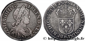 LOUIS XIV "THE SUN KING"
Type : Demi-écu à la mèche courte 
Date : 1649 
Mint name / Town : Lyon 
Quantity minted : 5268 
Metal : silver 
Millesimal f...
