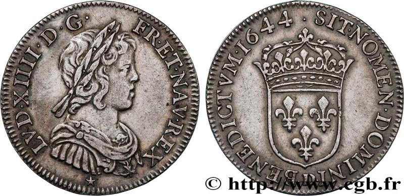 LOUIS XIV "THE SUN KING"
Type : Quart d'écu à la mèche courte 
Date : 1644 
Mint...