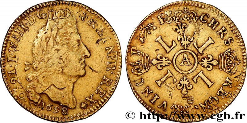 LOUIS XIV "THE SUN KING"
Type : Louis d'or aux quatre L 
Date : 1698 
Mint name ...