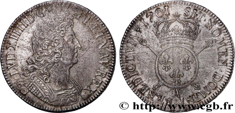LOUIS XIV "THE SUN KING"
Type : Écu aux insignes 
Date : 1701 
Mint name / Town ...