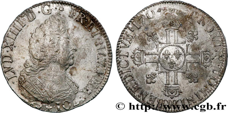 LOUIS XIV "THE SUN KING"
Type : Écu aux huit L, 2e type 
Date : 1704 
Mint name ...