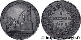 THE CONVENTION
Type : 5 décimes, Régénération française, en étain 
Date : An 2 (1793-1794) 
Mint name / Town : Paris 
Quantity minted : --- 
Metal : t...