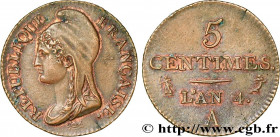 DIRECTOIRE
Type : 5 centimes Dupré, petit module 
Date : An 4 (1795-1796) 
Mint name / Town : Paris 
Quantity minted : 11589079 
Metal : copper 
Diame...