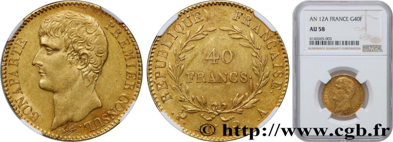 CONSULATE
Type : 40 francs or Bonaparte Premier Consul 
Date : An 12 (1803-1804)...