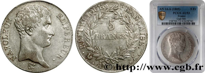 PREMIER EMPIRE / FIRST FRENCH EMPIRE
Type : 5 francs Napoléon Empereur, Calendri...