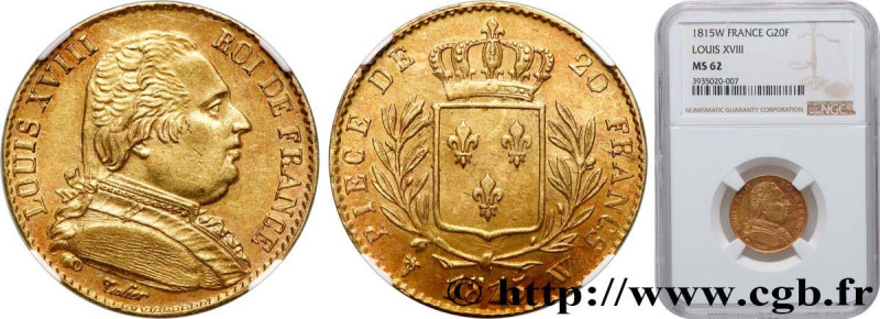 LOUIS XVIII
Type : 20 francs or Louis XVIII, buste habillé 
Date : 1815 
Mint na...