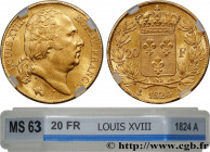 LOUIS XVIII
Type : 20 francs or Louis XVIII, tête nue 
Date : 1824 
Mint name / Town : Paris 
Quantity minted : 1.507.684 
Metal : gold 
Millesimal fi...