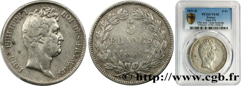 LOUIS-PHILIPPE I
Type : 5 francs type Tiolier avec le I, Hybride, tranche en cre...