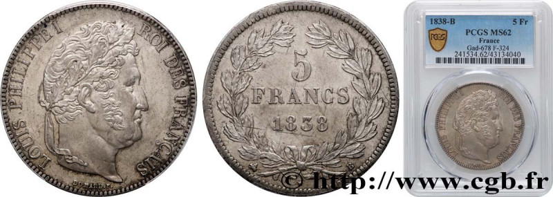 LOUIS-PHILIPPE I
Type : 5 francs IIe type Domard 
Date : 1838 
Mint name / Town ...