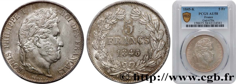 LOUIS-PHILIPPE I
Type : 5 francs IIIe type Domard 
Date : 1845 
Mint name / Town...