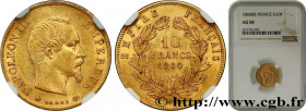 SECOND EMPIRE
Type : 10 francs or Napoléon III, tête nue 
Date : 1860 
Mint name / Town : Strasbourg 
Quantity minted : 3101032 
Metal : gold 
Millesi...