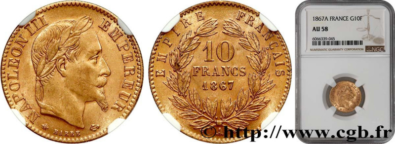 SECOND EMPIRE
Type : 10 francs or Napoléon III, tête laurée 
Date : 1867 
Mint n...