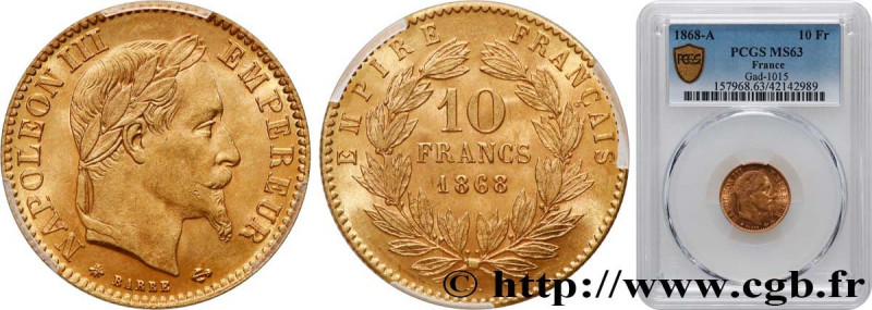 SECOND EMPIRE
Type : 10 francs or Napoléon III, tête laurée 
Date : 1868 
Mint n...