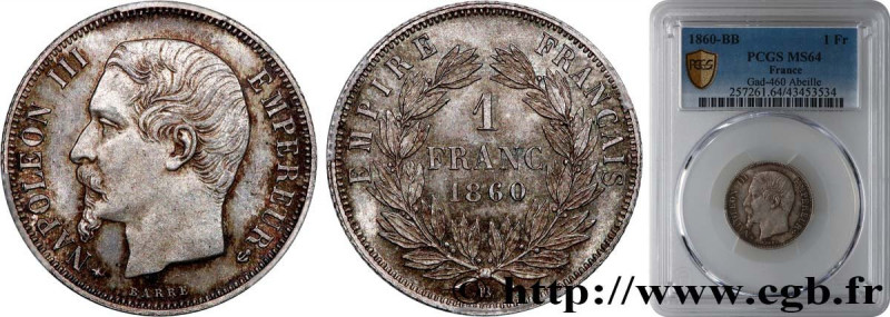 SECOND EMPIRE
Type : 1 franc Napoléon III, tête nue 
Date : 1860 
Mint name / To...