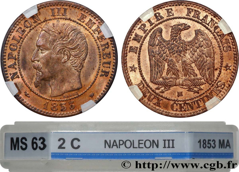 SECOND EMPIRE
Type : Deux centimes Napoléon III, tête nue 
Date : 1853 
Mint nam...