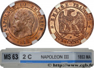 SECOND EMPIRE
Type : Deux centimes Napoléon III, tête nue 
Date : 1853 
Mint name / Town : Marseille 
Quantity minted : 192046 
Metal : bronze 
Diamet...