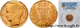 III REPUBLIC
Type : 100 francs or, Bazor, Flan Bruni 
Date : 1935 
Mint name / Town : Paris 
Quantity minted : 6.102.100 
Metal : gold 
Millesimal fin...