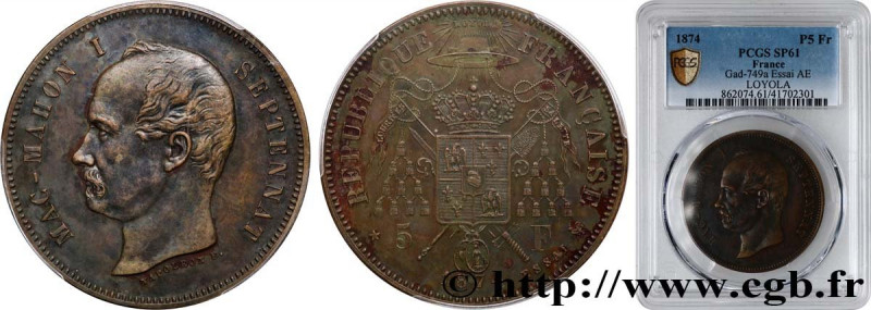 III REPUBLIC
Type : Essai de 5 francs Mac Mahon 
Date : 1874 
Quantity minted : ...