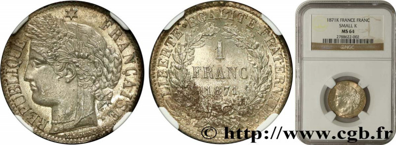 III REPUBLIC
Type : 1 franc Cérès, IIIe République 
Date : 1871 
Mint name / Tow...