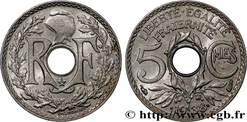 III REPUBLIC
Type : 5 centimes Lindauer, maillechort, avec étoile 
Date : .1938....