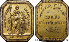 CONSULATE
Type : Plaquette, Corps législatif 
Date : an VIII 
Metal : gilt bronze 
Diameter : 48  mm
Engraver : Gatteaux = Nicolas Marie Gatteaux (175...