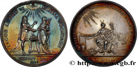 NETHERLANDS
Type : Médaille, Noces d’argent de Jacob Luden et Elsina Wooningh 
Date : 1763 
Metal : silver 
Diameter : 48,5  mm
Weight : 44,63  g.
Edg...